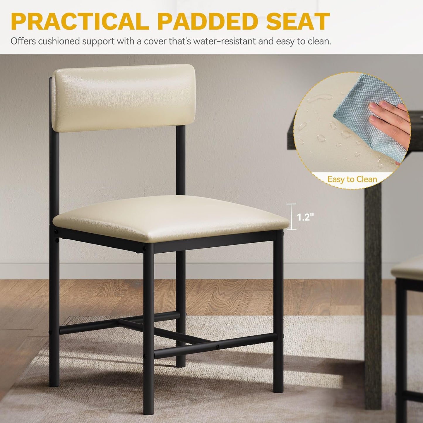 DWVO Dining Room Chairs Set of 4 White Modern Upholstered Dining Chairs Faux Leather Restaurant Chairs with Metal Legs for Living Room Kitchen 4 Pack, White