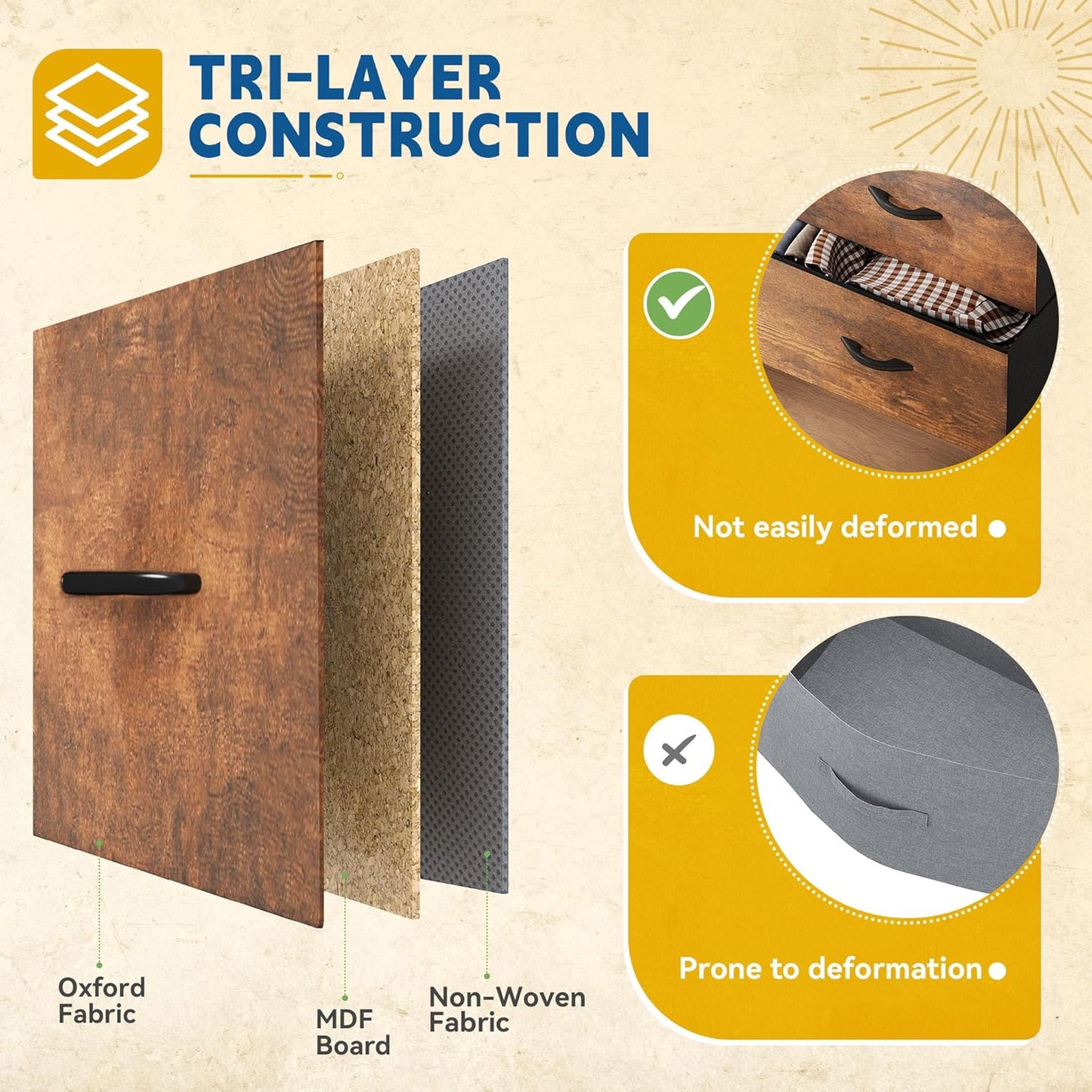 DWVO Dresser with 9 Drawers - Fabric Storage Tower, Organizer Unit for Living Room, Hallway - Sturdy Steel Frame, Wooden Top & Easy Pull Fabric Bins