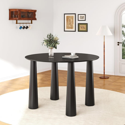 Casaphoria 45" Round Dining Table, Kitchen Table for 4 with Arc-Shaped Edge Top and Cylindrical Legs, Easy Assembly for Living Room, Dining Room, Black