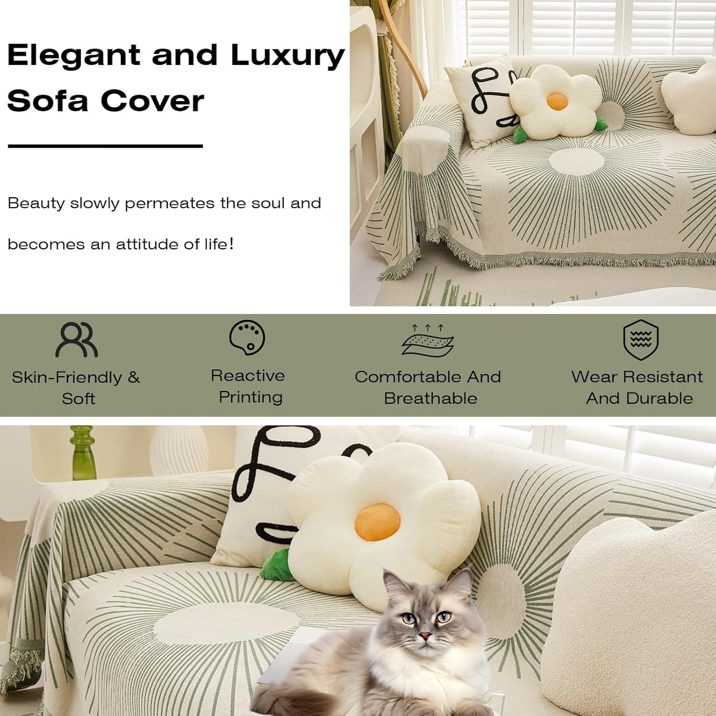 STACYPIK Chenille Boho Geometric Striped Sofa Cover Dogs Couch Cover L Shape Protector for 3 Cushion Couch Sofa Cover Sofa Slipcover for Living Room Multi-Use Bed Blanket-71X118IN