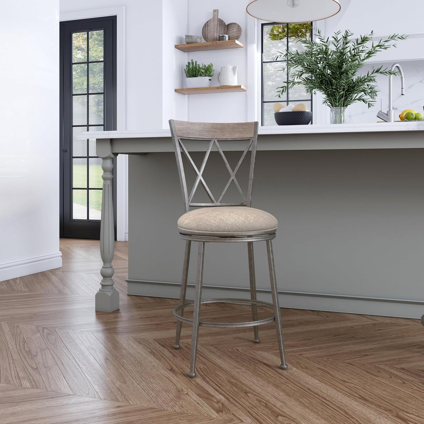 Hillsdale Stewart Indoor/Outdoor Swivel Counter Height Stool, Aged Pewter