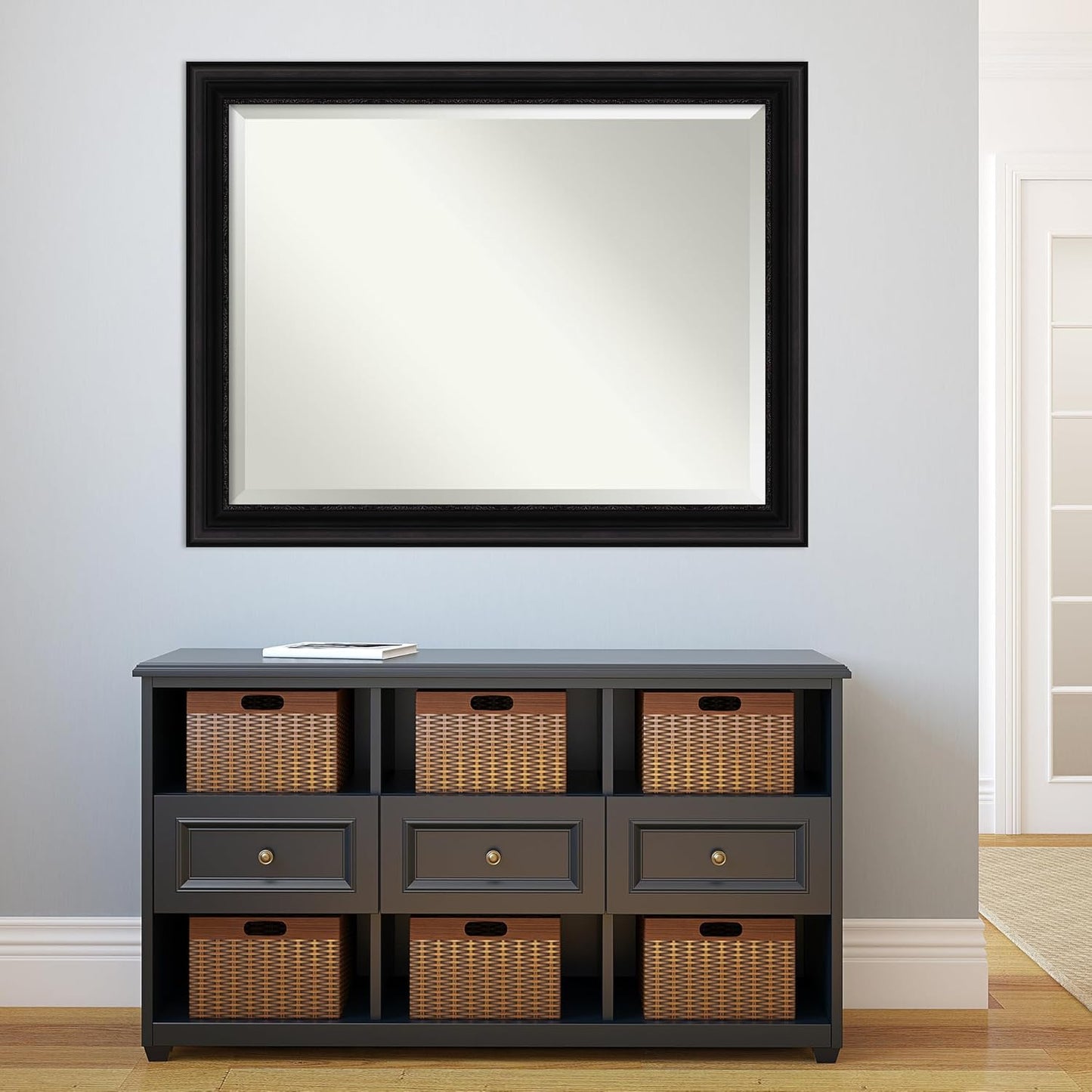 Amanti Art Black Bathroom Mirror for Over Sink, 36x46 Parlor Black Rectangle Vanity Mirror, X-Large Traditional Frame, Hangs Horizonally and Vertically, Bathroom Wall Decor, Beveled Edge