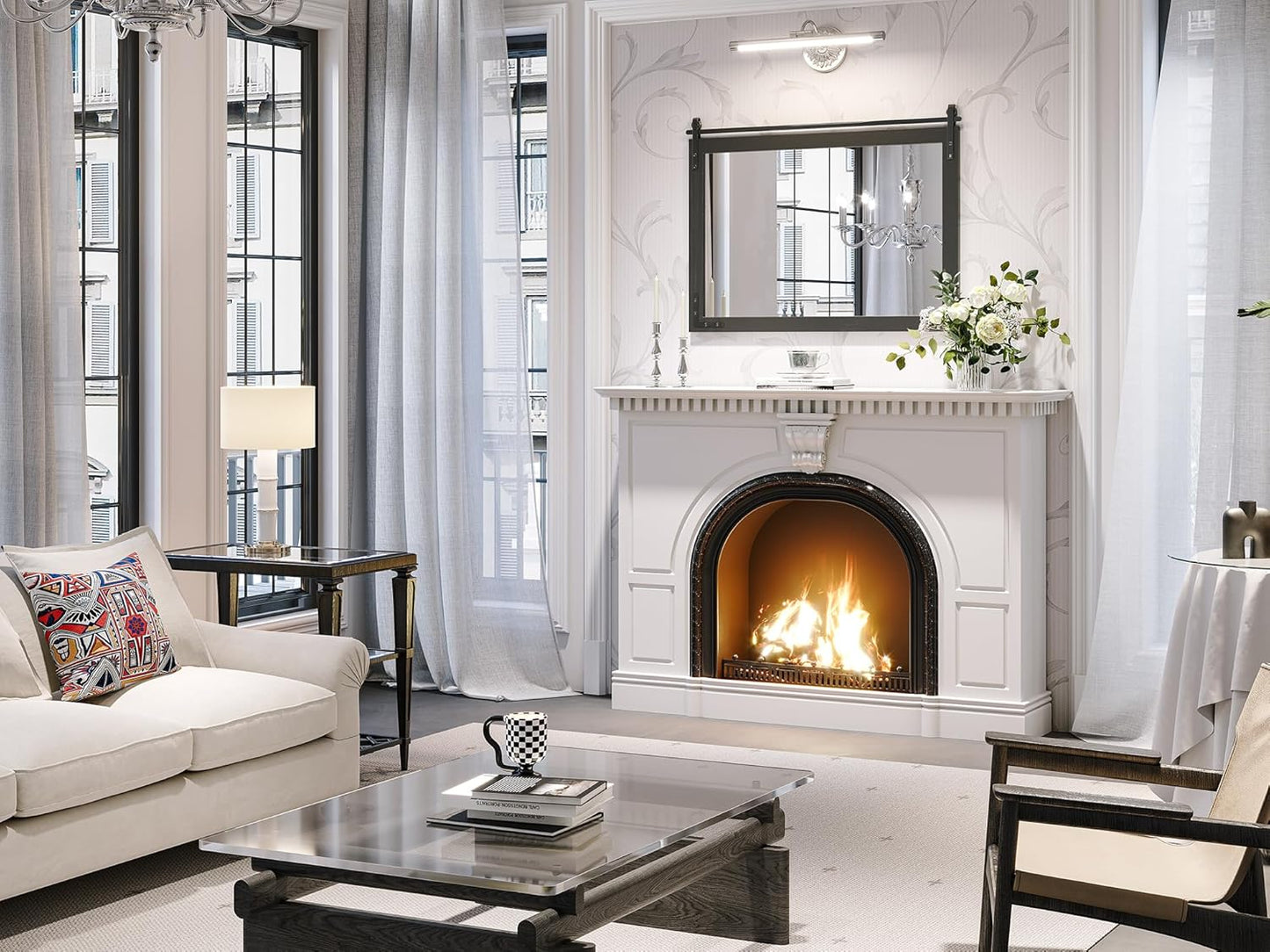 Farmhouse Mirror 40x30 Inch, Black Rustic Bathroom Mirror Vanity, Wood Framed Rectangular Wall Decorative Mirrors for Entryway, Living Room, Bedroom