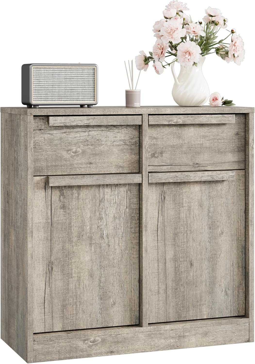 GarveeHome Sideboard Buffet Cabinet with 2 Drawers, 31.5" Large Coffee Cabinet with Storage, Modern Storage Buffet Table for Kitchen Dining Room, Living Room (Grey, 2 Doors & 2 Drawers)