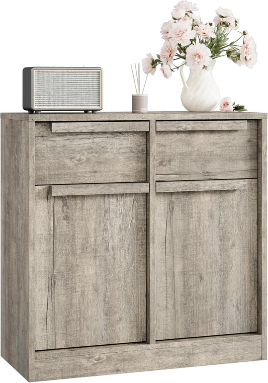 GarveeHome Sideboard Buffet Cabinet with 2 Drawers, 31.5" Large Coffee Cabinet with Storage, Modern Storage Buffet Table for Kitchen Dining Room, Living Room (Grey, 2 Doors & 2 Drawers)