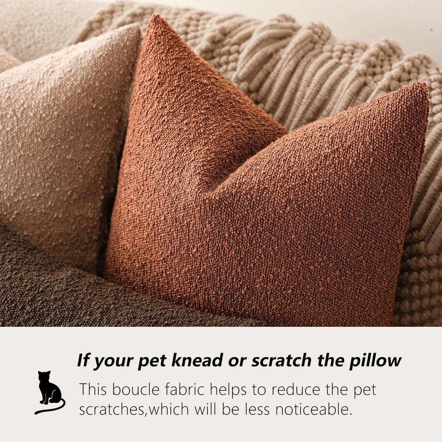 Foindtower Pack of 2 Textured Boucle Throw Pillow Covers Accent Solid Decorative Lumbar Pillow Cases Soft Couch Cushion Case for Chair Sofa Bedroom Living Room Home Decor 12x20 Inch Burnt Orange Hazel