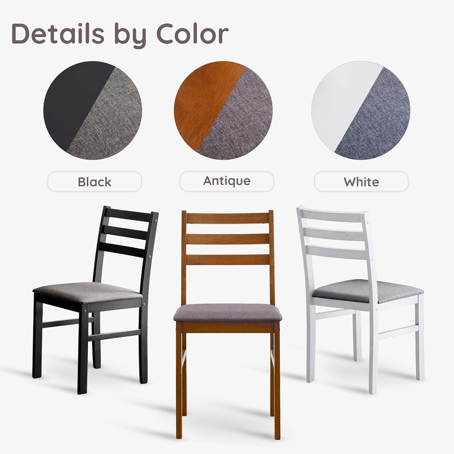 Livinia Seattle Modern Farmhouse Kitchen Dining Room Chair Set of 2, Solid Wood Fabric Upholstered Cushion Seat Wood Ladder Back Chairs (Antique)