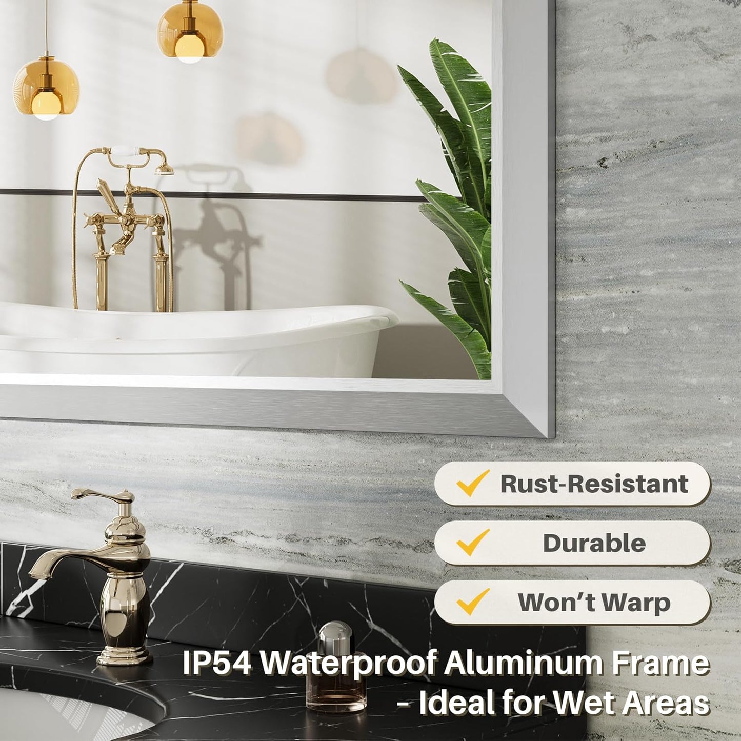 36x30 Inch Silver Bathroom Mirror for Wall, Thick Metal Framed Rectangle Mirrors for Over Sink, Bedroom, Living Room, Entryway, Anti-Rust, HD Tempered Glass