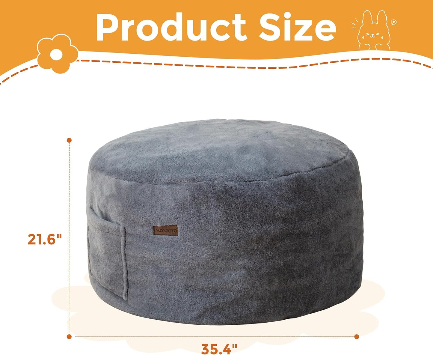 MAXYOYO Kids Bean Bag Chair, Stuffed Faux Fur Bean Bag for Toddler, Ultra Soft Floor Sofa with High-Density Foam Filling, Lazy Chair for Living Room, Playroom, Nursery Room