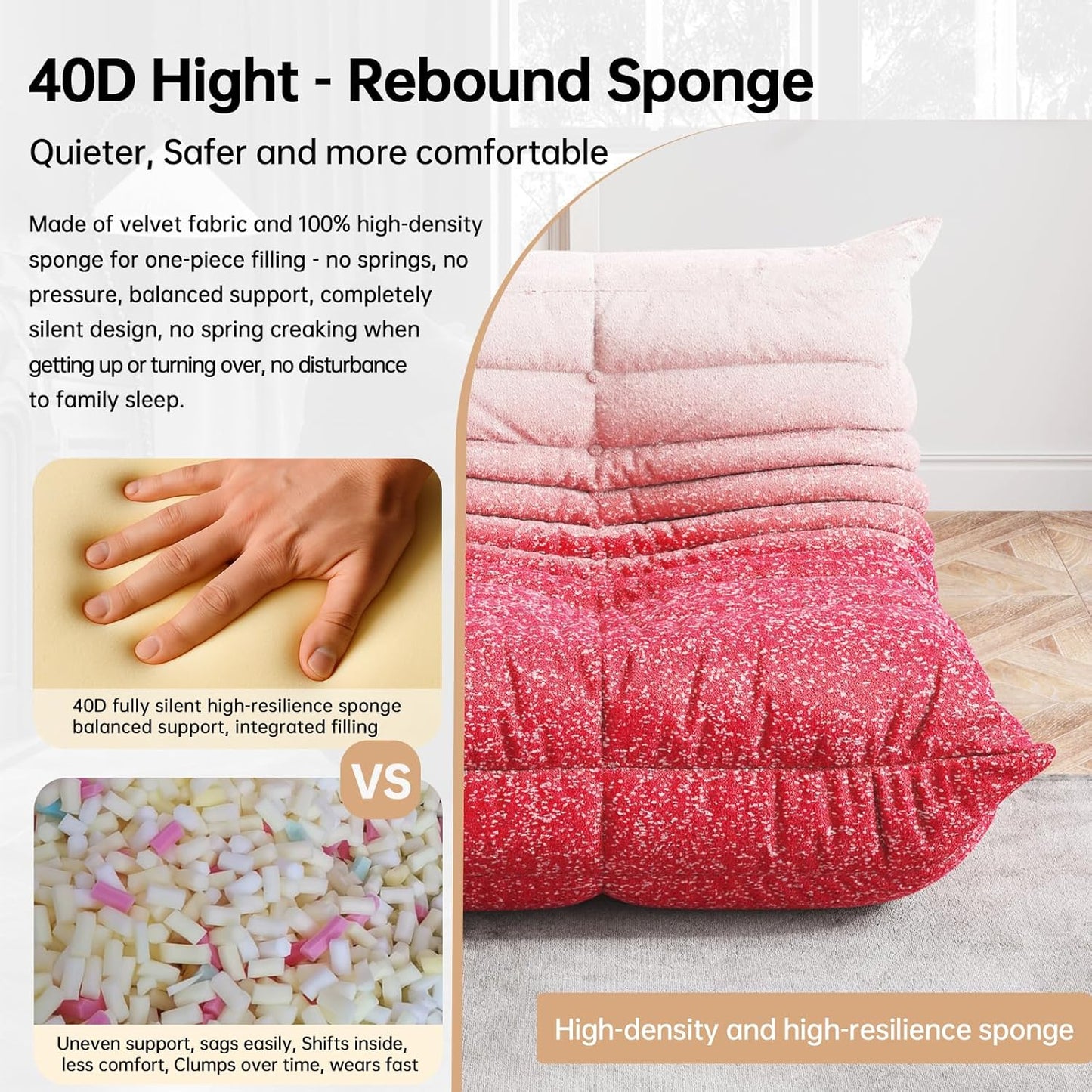 Bean Bag Chairs for Adults, BeanBag Reading Chair Memory Foam Couch, Floor Chair Soft Teddy Material, Comfy Reading Nook Chairs for Bedroom Living Room Office (Pink White)