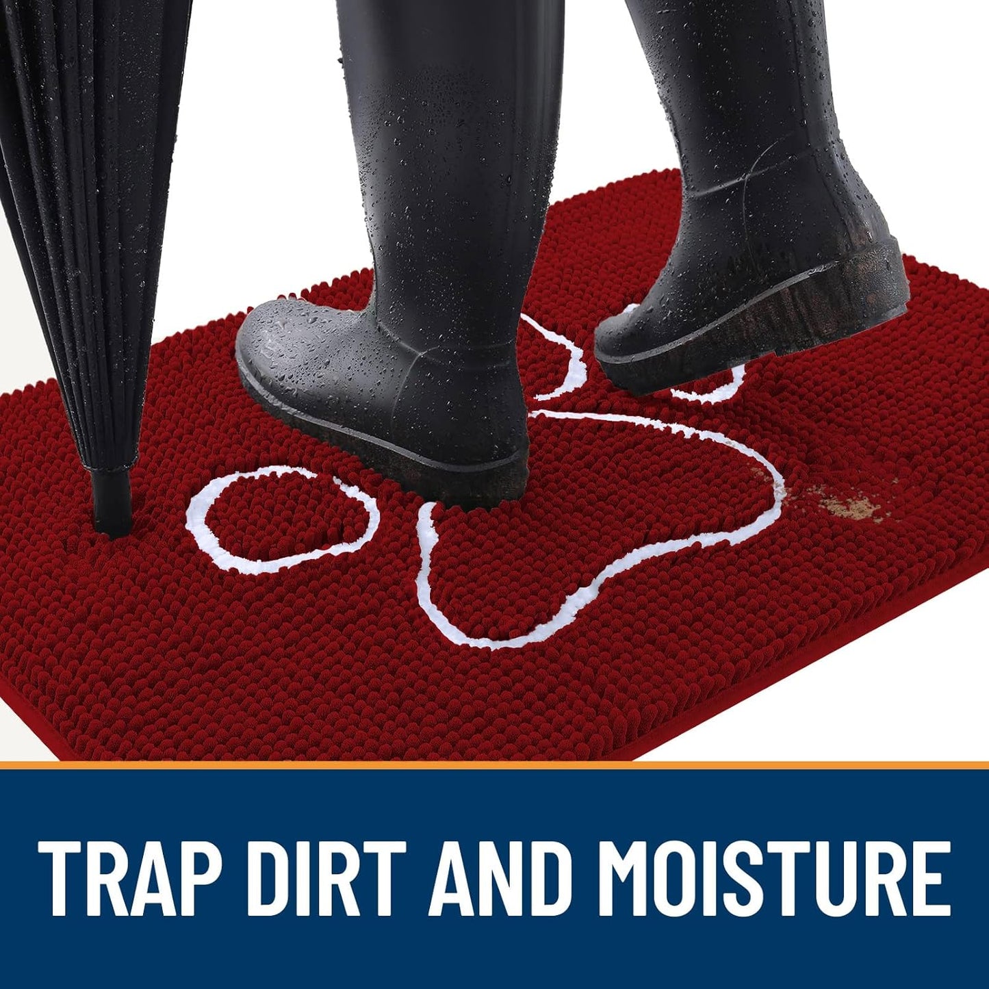 OLANLY Door Mat for Muddy Dog Paws 36x24, Ultra Absorbent Chenille Mud Doormat with Paw Print Design, Non-Slip Washable Doormat for Indoor Entryway, Quick-Dry Pet Bed Mats for Dirty Dogs, Red