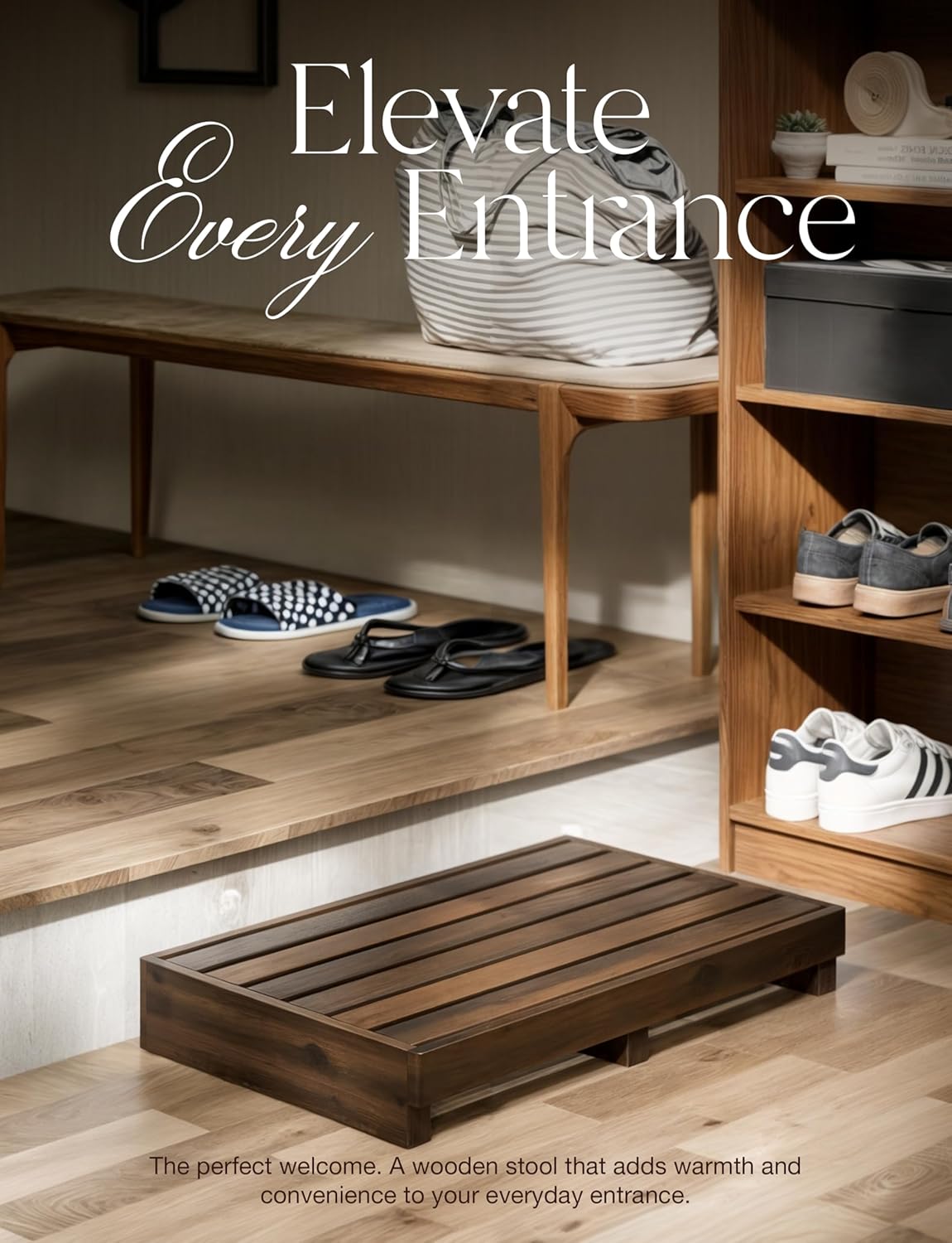 TINAMO 3.5" One Step Stool for Elderly, Acacia Wood High Riser Step Stool for Bed - 550 Lbs Wooden Mobility Stepping Stools for Adults, Kids/Bedside, Bathroom, Kitchen, Garden (Walnut, 3.5" Height)