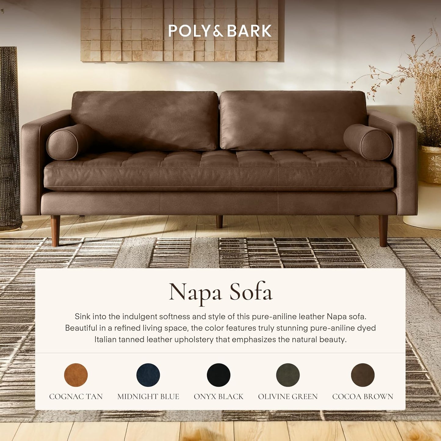 POLY & BARK Napa Furniture, 88.5 inches, Cocoa Brown