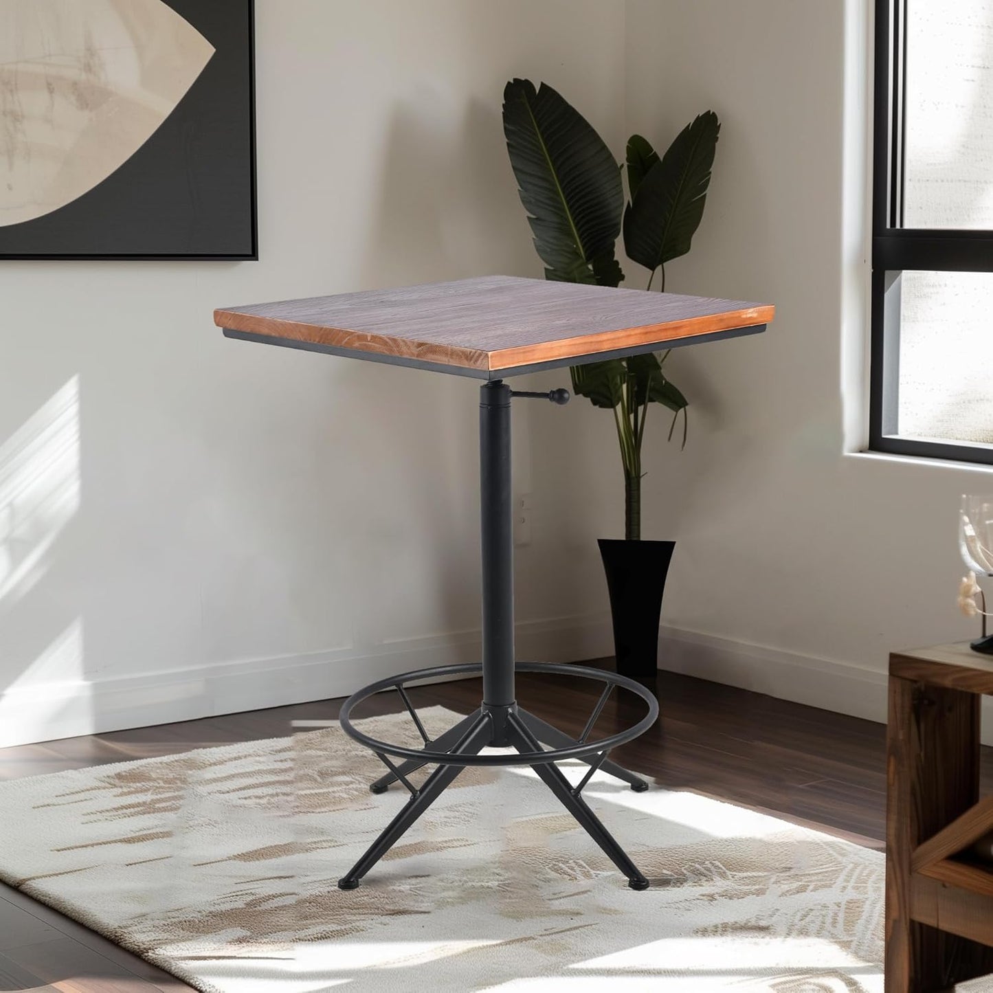 Diwhy Industrial Design Bar Table Height Adjustable 30.3-35.4in Kitchen Dining Coffee Bistro Pub Square Table Top Table Black