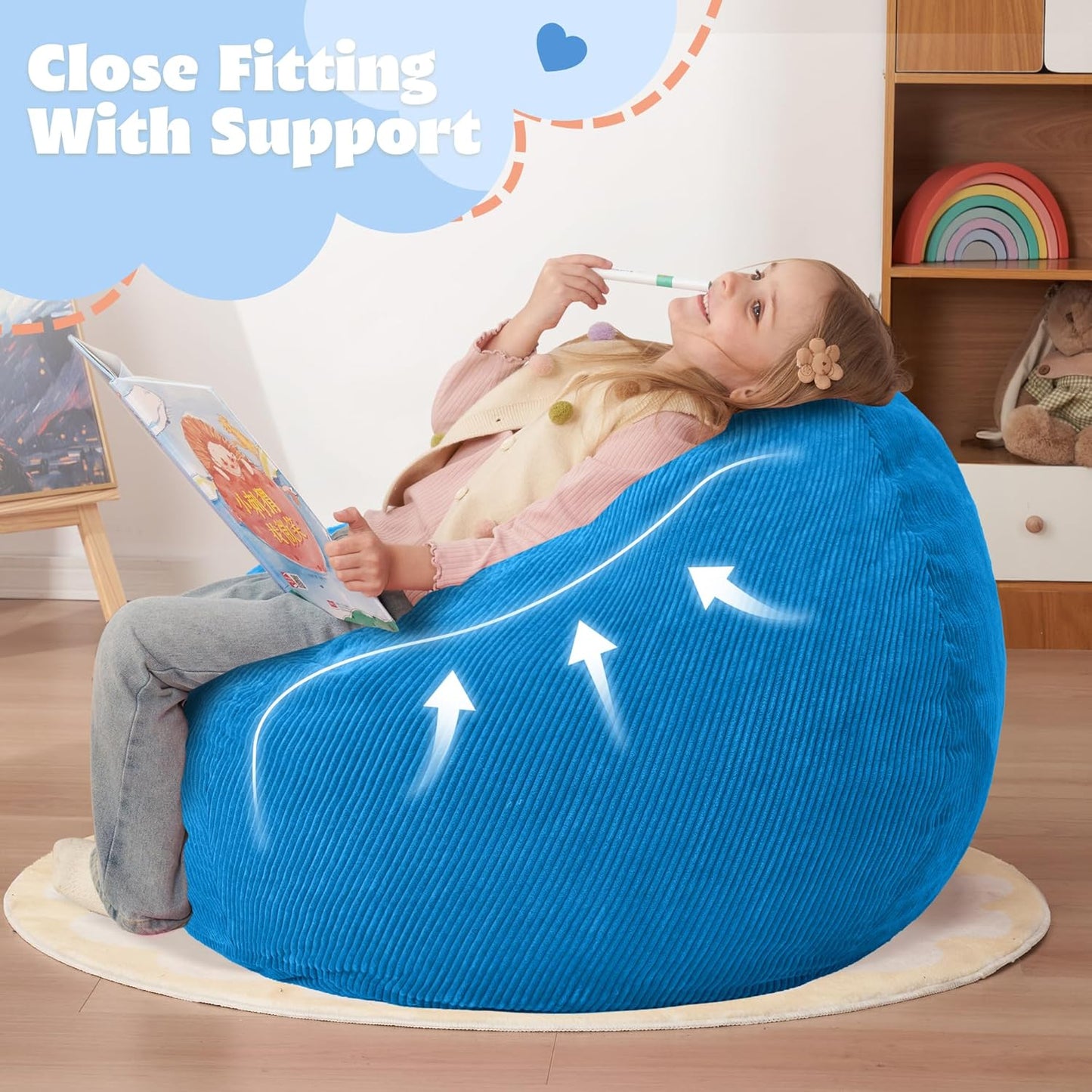 HABUTWAY 2 FT Bean Bag Chair,Giant Bean Bag Chairs,Big Bean Bags with Memory Foam Filled, Large Beanbag Chairs with Soft Corduroy Cover-Blue