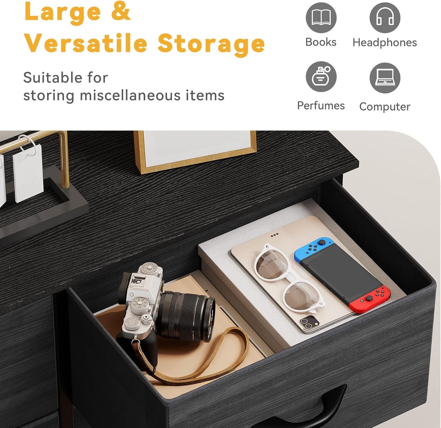 DWVO 10 Drawer Dresser - Fabric Storage Tower, Organizer Unit for Living Room, Hallway, Closets - Sturdy Steel Frame, Wooden Top & Easy Pull Fabric Bins