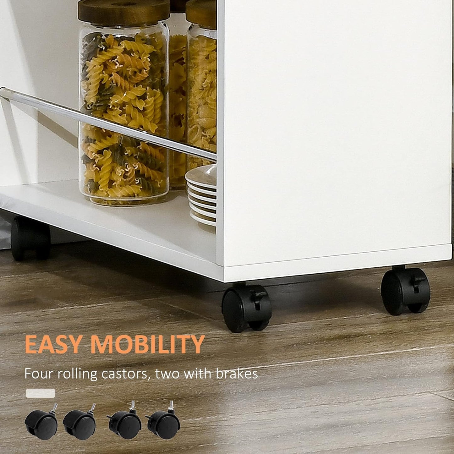 HOMCOM 3- Tier Slim Storage Cart, Rolling Narrow Kitchen Cart on Wheels for Small Place, Slide Out Side Utility Cart for Bathroom, Laundry