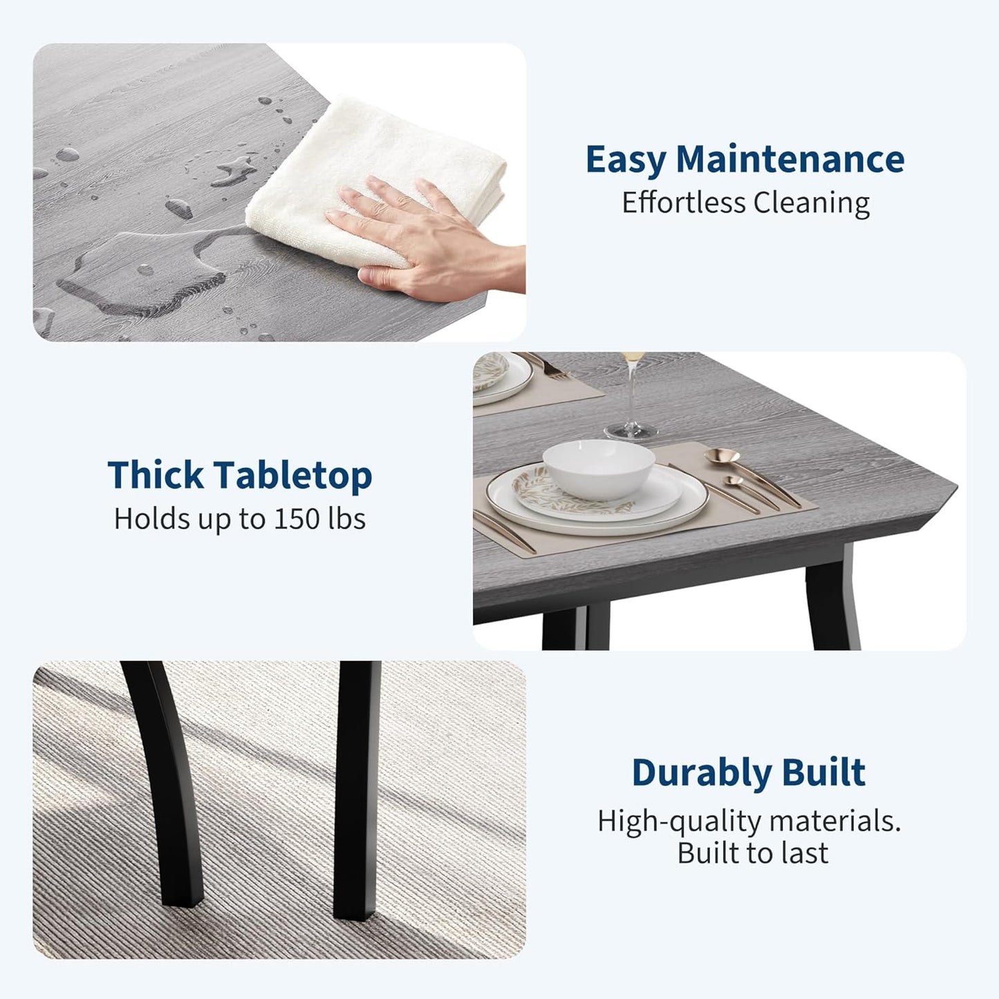 Dining Table Set for 4, Wooden Kitchen Table with Upholstered Bench & 2 Cushion Chairs, Space-Saving Dinette Set for Studio, Kitchen, Dining Room, Apartment(43''x28''x30''), Gray