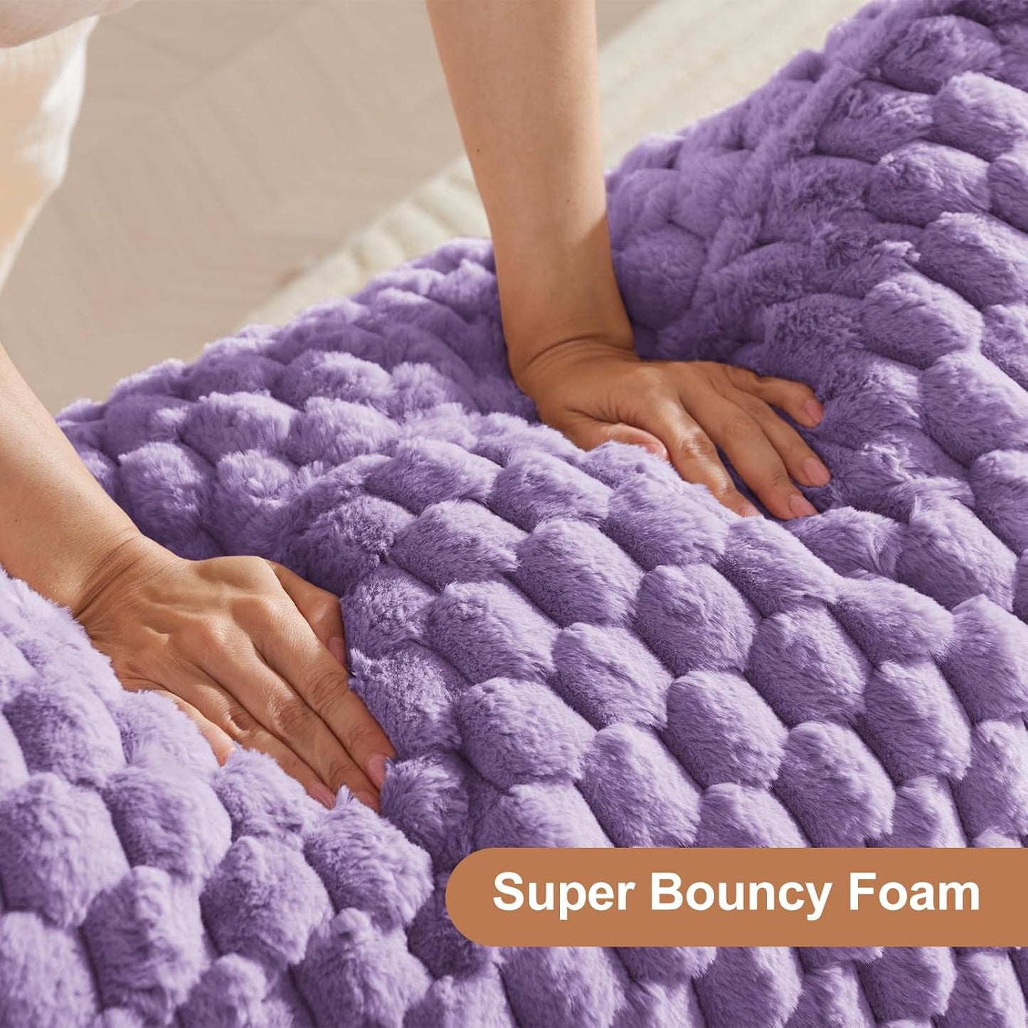 Bean Bag Chair with Ottoman - Modern Comfy Beanbag Sofa with Footrest, Soft Faux Fur Lounger Chair for Adults Teens, Cozy Memory Foam Filled Gaming Reading Chairs for Bedroom, Living Room (Purple)