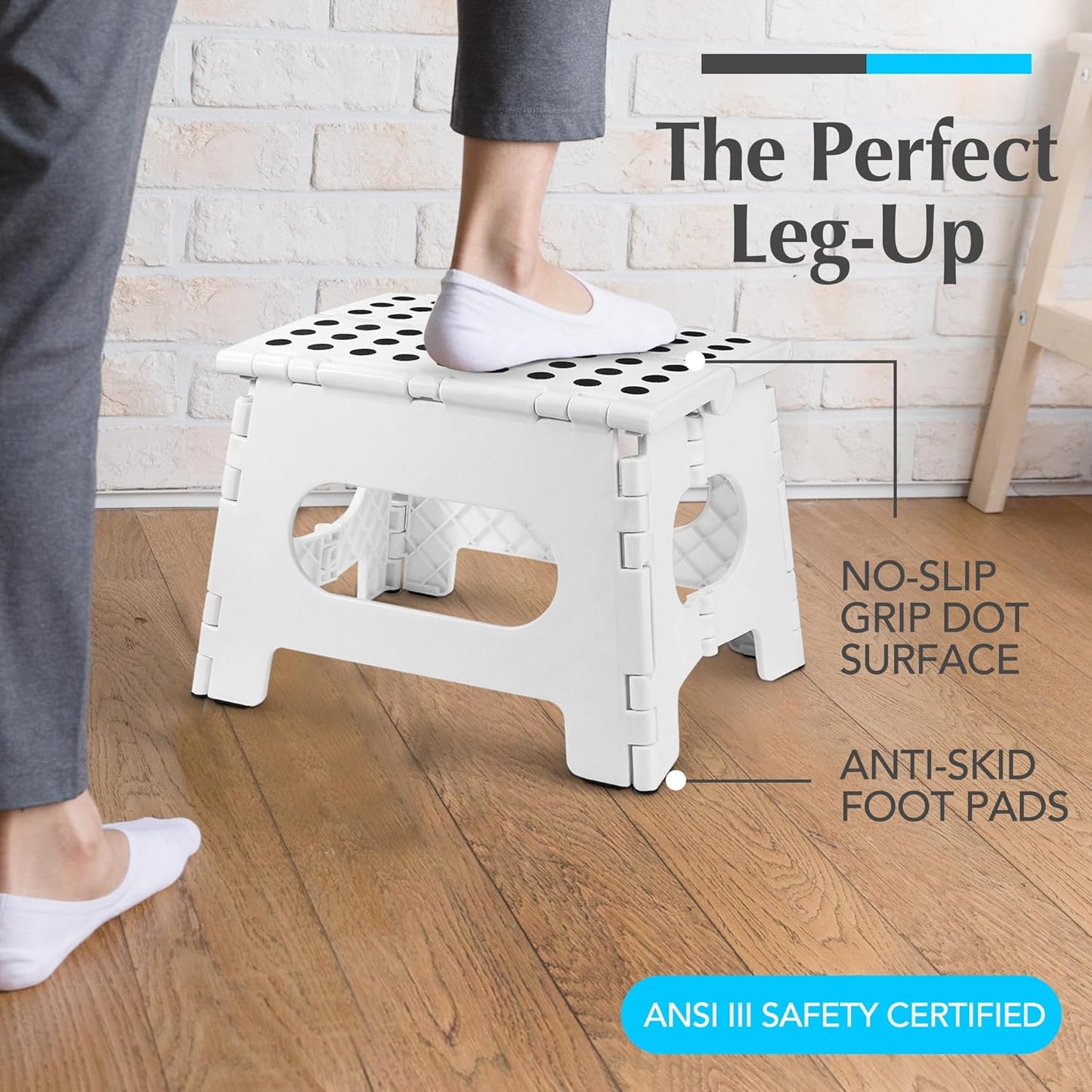 Handy Laundry Folding Lightweight Step Stool - Sturdy Enough to Support Adults and Safe Enough for Kids - Opens Easy with One Flip - Great for Kitchen, Bathroom or Bedroom (White | 2-Pack)