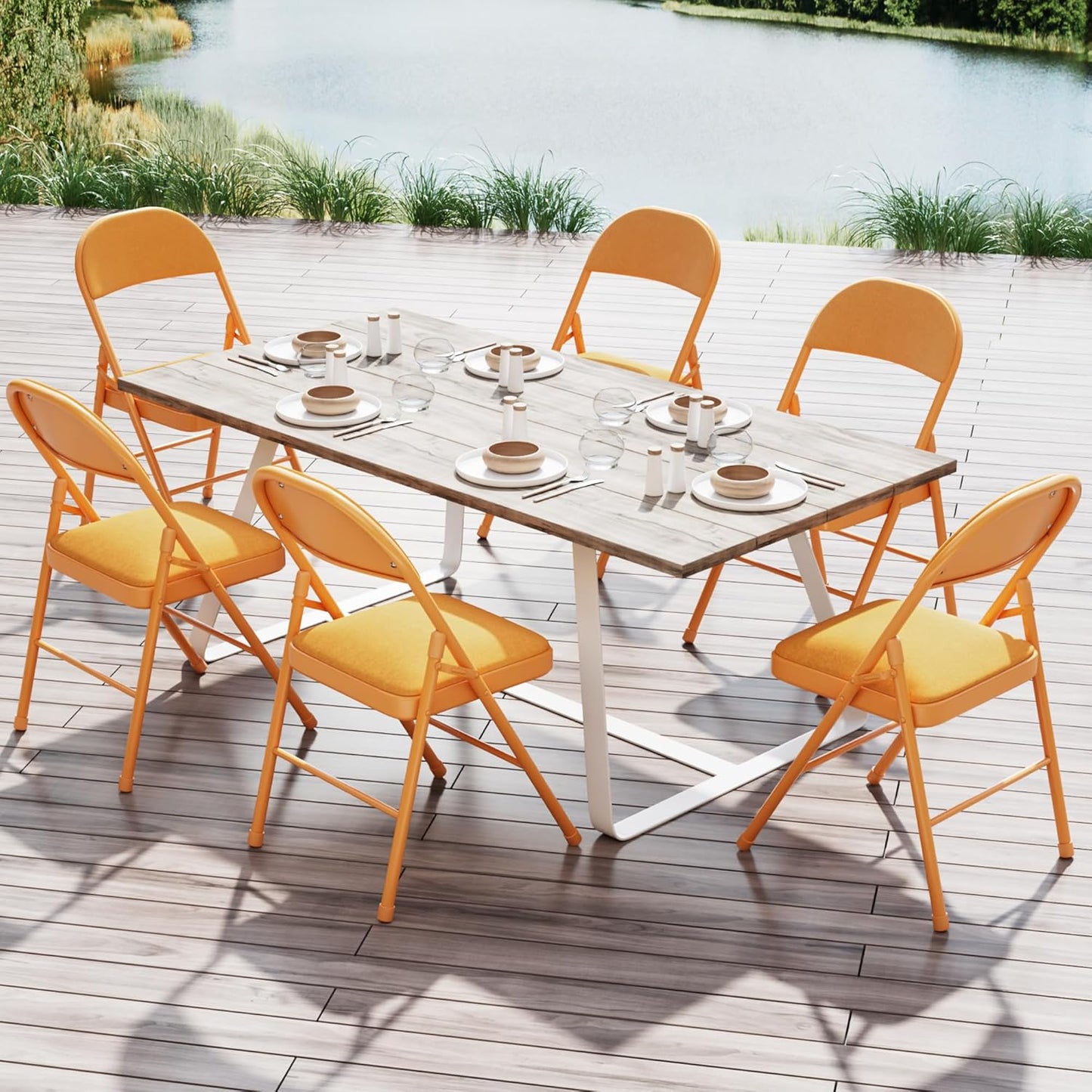 VECELO 4-Pack Folding Chairs Portable Metal with Ultra Soft Fabric Padded Cushion Seats for Home Office Events Wedding Party, Orange