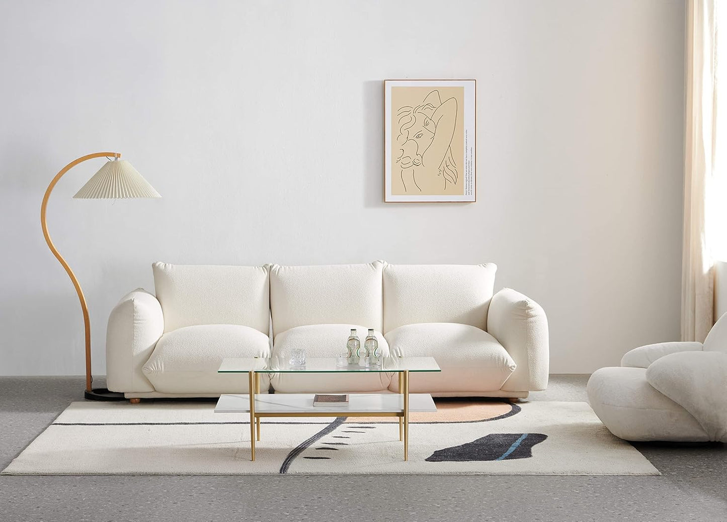 AGV LIGHTING Tadio Glass Coffee Table, Mid-Century Modern Coffee Table for Living Room, Gold Finish Leg, Clear Glass Top & Faux Marble Shelf, 41 in