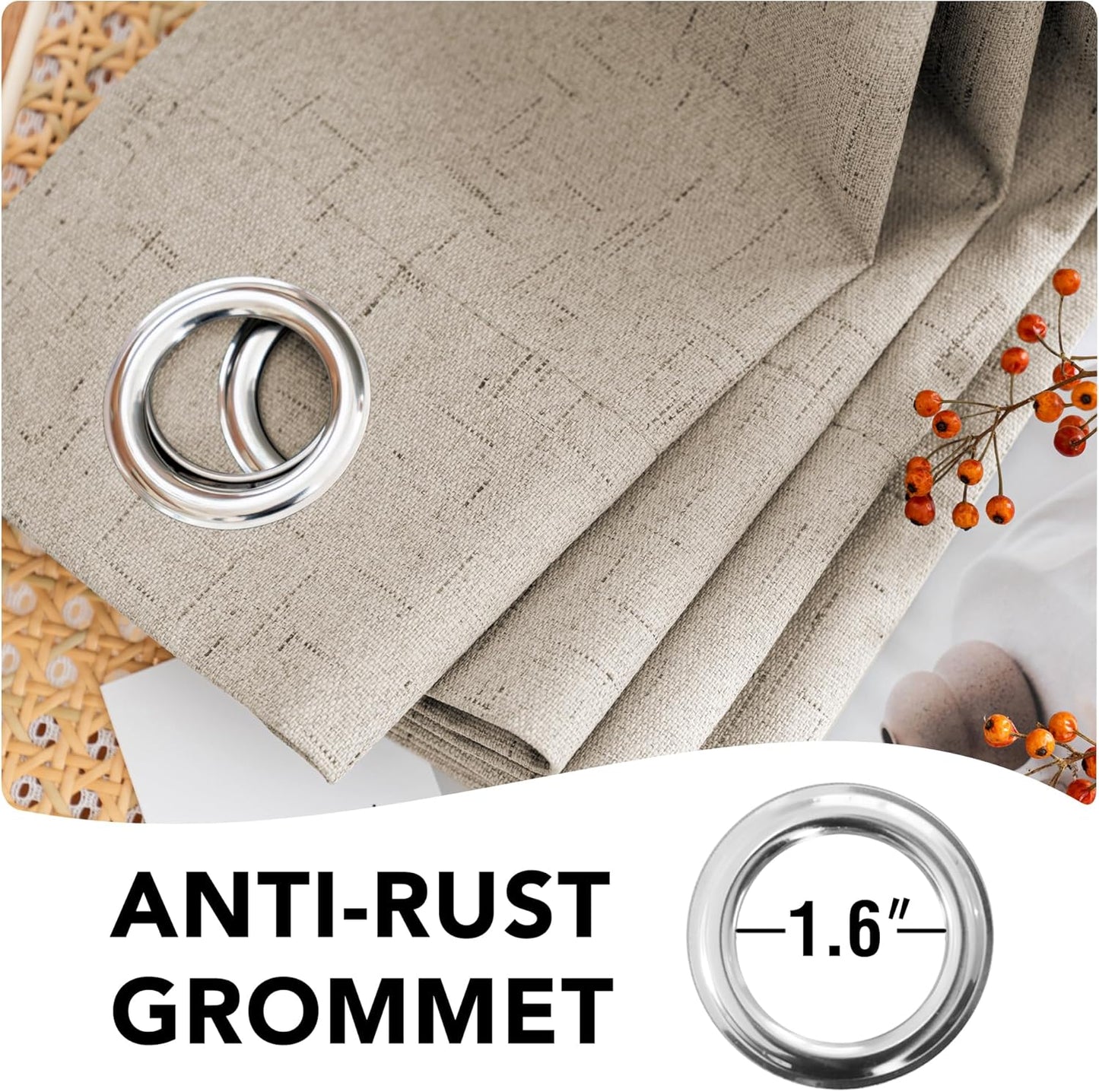 H.VERSAILTEX Linen Blackout Curtains Durable Thick Textured Linen Look 100% Blackout Patio Door Curtain Anti Rust Grommet Extra Wide Sliding Door Curtain Panel, Cobblestone, W100 x L108 inch