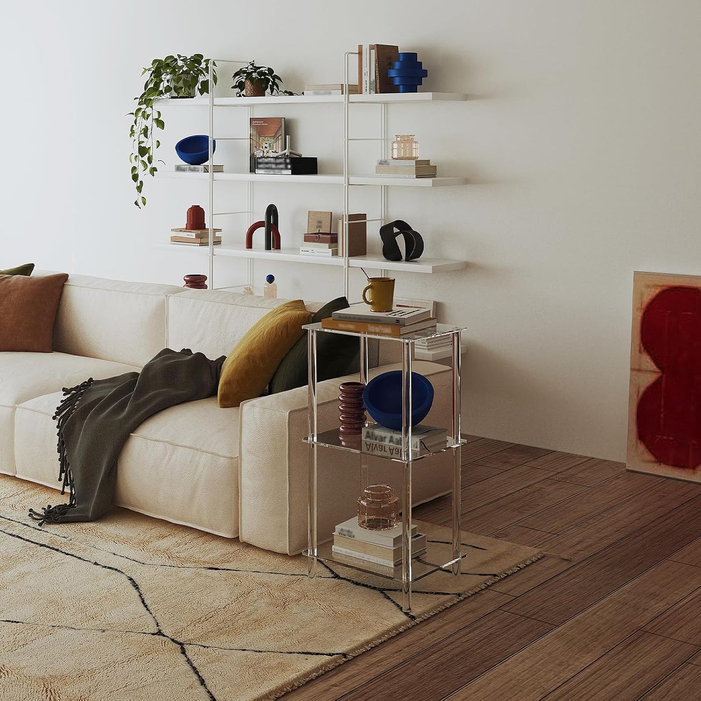 Aquiver Acrylic Tall Side Table - 3 Tier End Table for Small Spaces - Tall Nightstand Clear Bedside Table for Living Room, Bedroom - 15.7" L x 11.8" W x 30.8" H