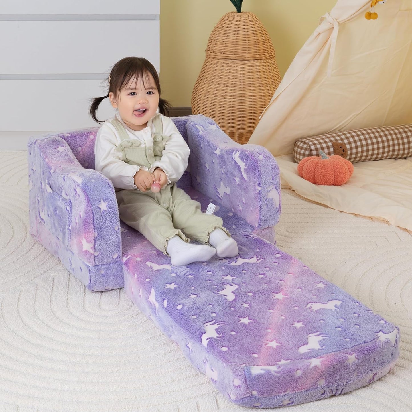 Thick Comfy Toddler Chair and Couch for Kids,2-in-1 Soft Plush Fold Out Sofa for Children,Convertible Couch to Lounger for Toddler