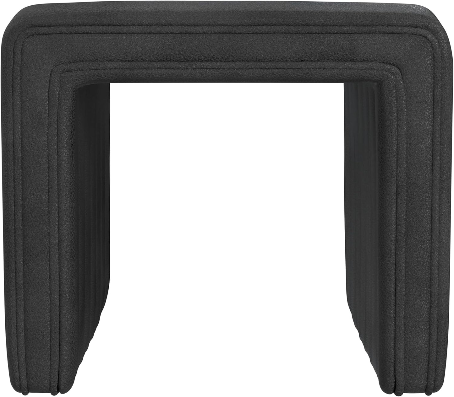 HomePop Modern Channel Tufted Faux Leather Ottoman Home Décor|Ottoman for Living Room & Bedroom - Black Faux Leather