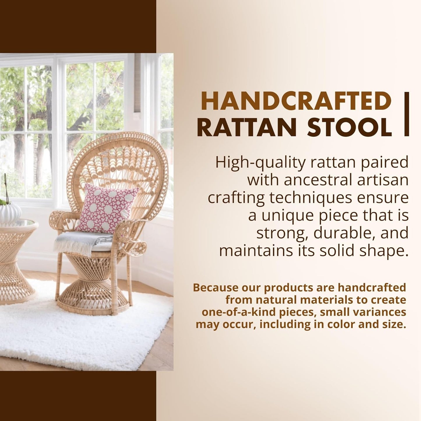 KOUBOO Peacock Grand Peacock Chair, Rattan Chair, Handmade, Accent Chair, Vintage, Retro, Boho, Furniture, Sunroom, Natural