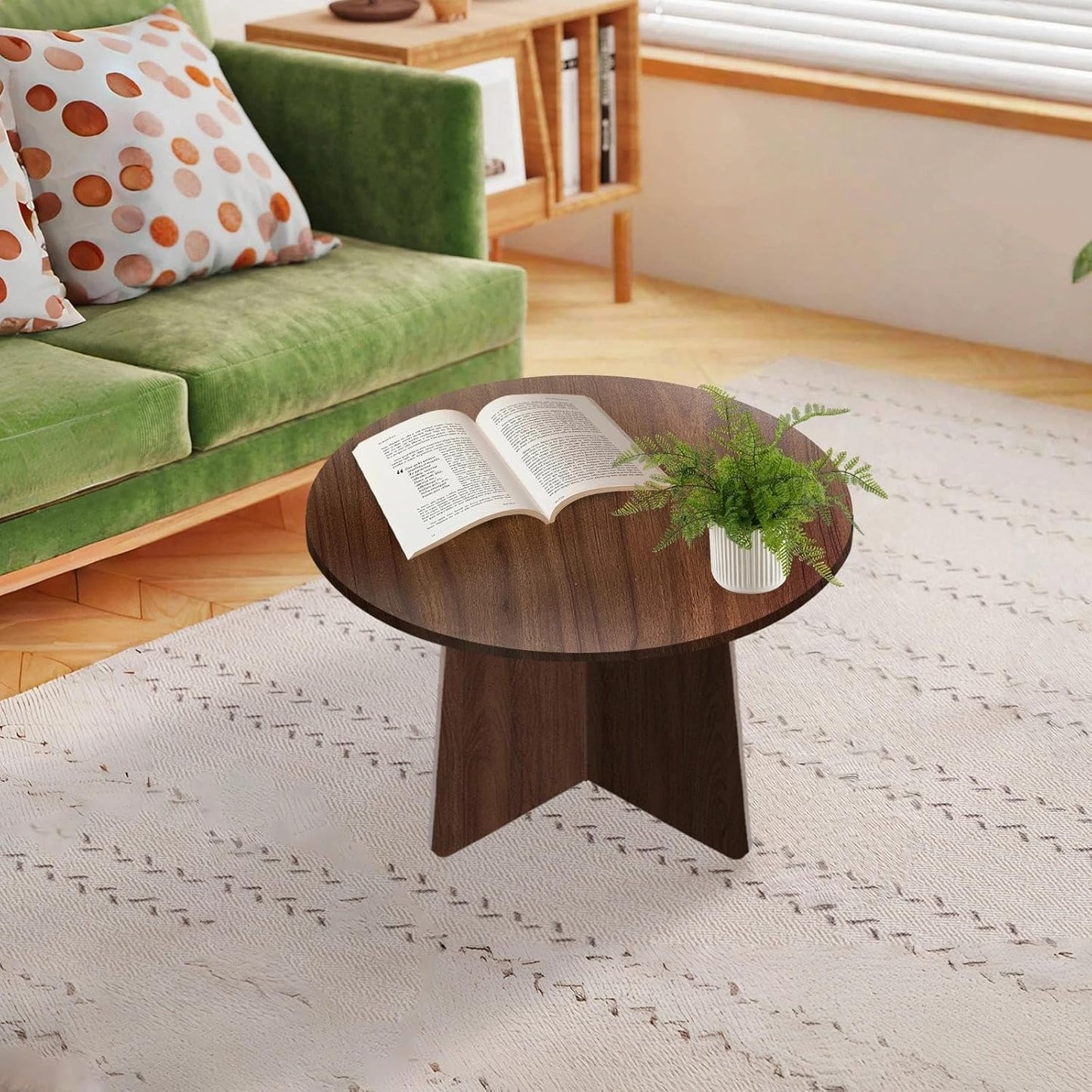Wood End Table, Round Side Tables Living Room, Small End Tables for Small Spaces, Sofa, Bedroom, Office, 19.7 x 17.7 in Wooden Side Table, Rustic Walnut