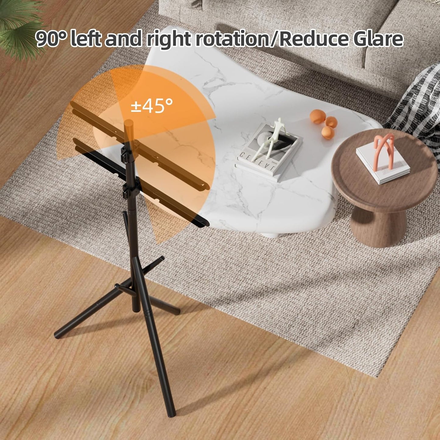 Easel Art TV cart for 43-90 inch TVs Triangular 3-Leg TV Cart with Height Adjustable 60KG Capacity Portable Floor cart for Living Room LS600B