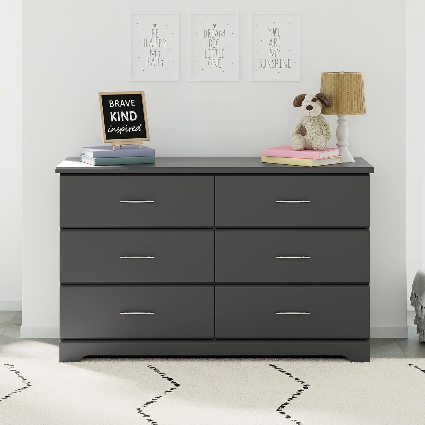 Storkcraft Brookside 6-Drawer Dresser (Gray) – GREENGUARD Gold Certified, Nursery & Kids Storage, Nursery Essentials, Kids Room Storage, Durable Bedroom Dresser