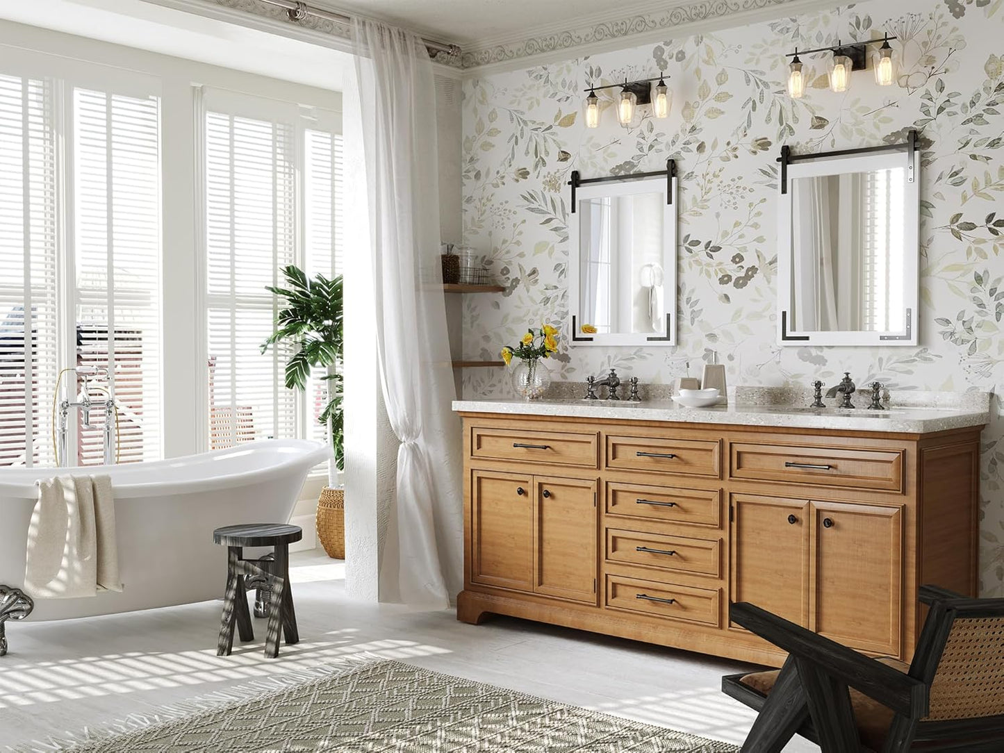 22x30 Inch Farmhouse Bathroom Mirror, White Vanity Rustic Mirror with Wood Frame, Rectangle Wall Decorative Mirrors for Entryway, Living Room, Bedroom