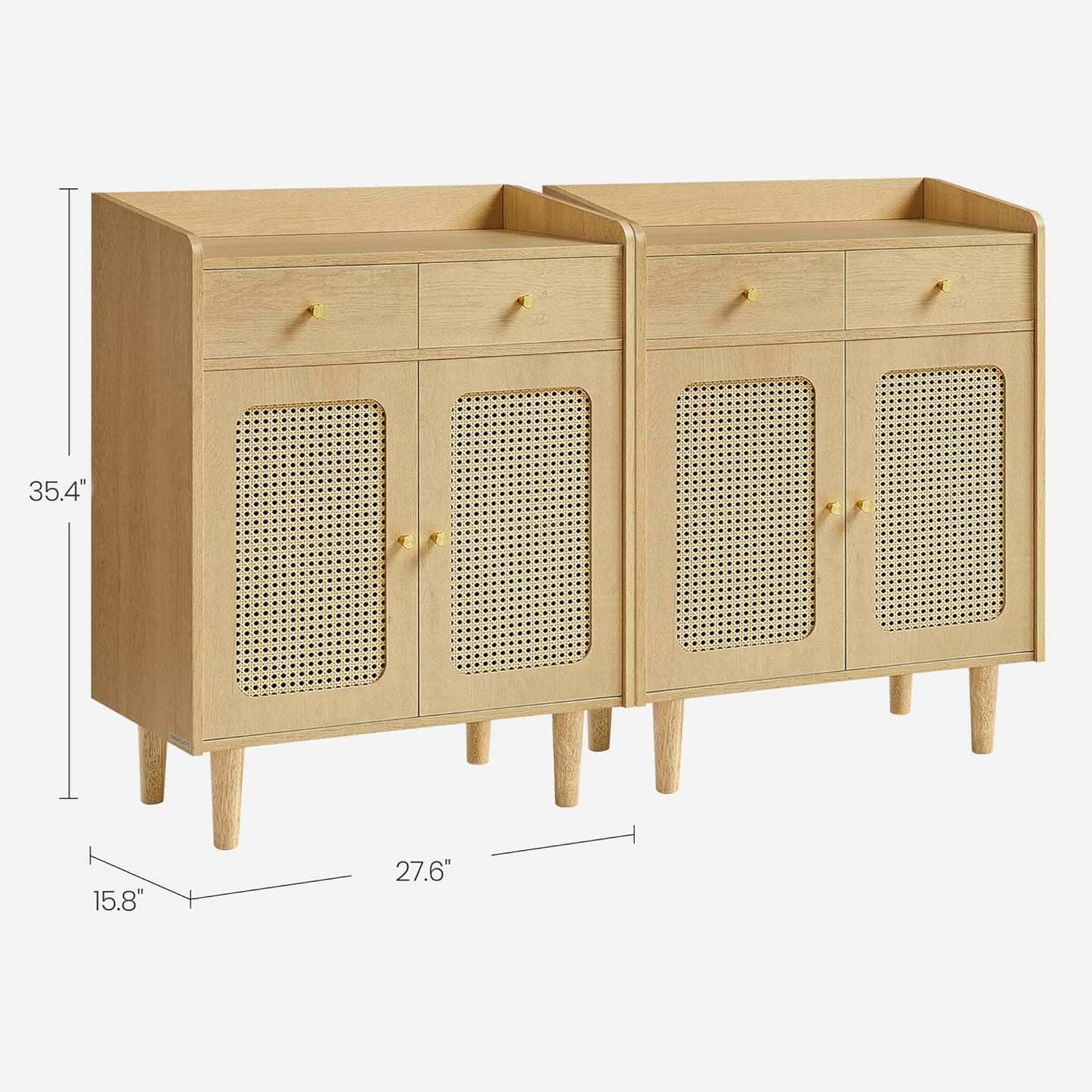 VASAGLE BOHOVEN Collection - Buffet Cabinets, Set of 2, Sideboard Storage Cabinets with Rattan-Like Doors and Drawers, Accent Cabinets, Adjustable Shelf, Boho Style, for Living Room, Oak Beige