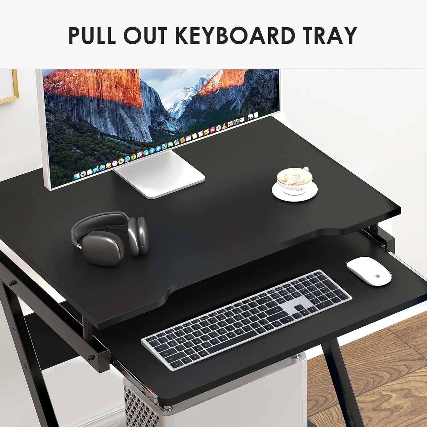 soges 23.6 inch Mobile Laptop Desk, Small Bed Table Portable Computer Desk on Wheels, Rolling Computer Cart Workstation with Keyboard Tray for Home Office, Black