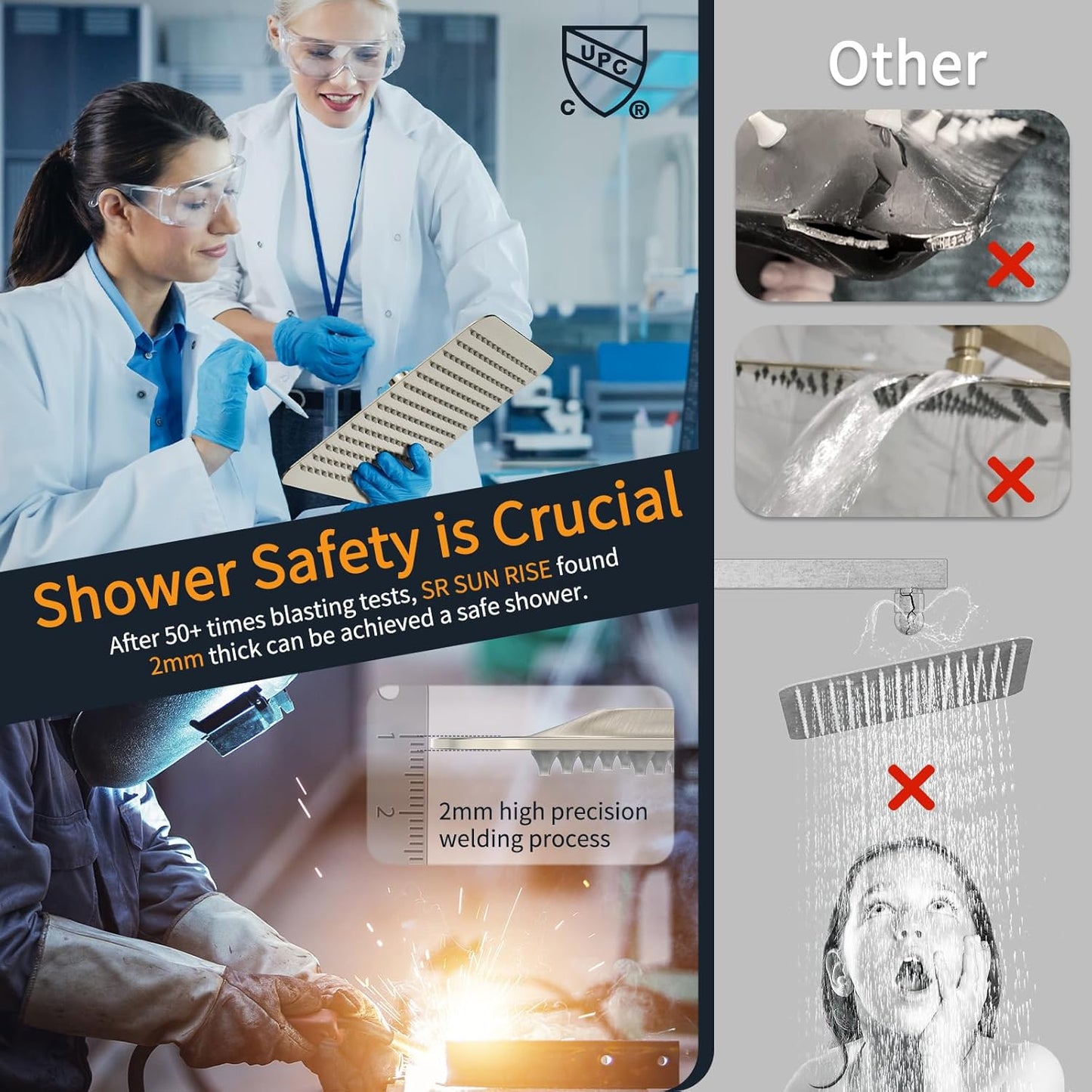 SR SUN RISE 12 Inches Bathroom Luxury Rain Mixer Shower Combo Set Wall Mounted Rainfall Shower Head System Brushed Nickel Finish Shower Faucet Rough-In