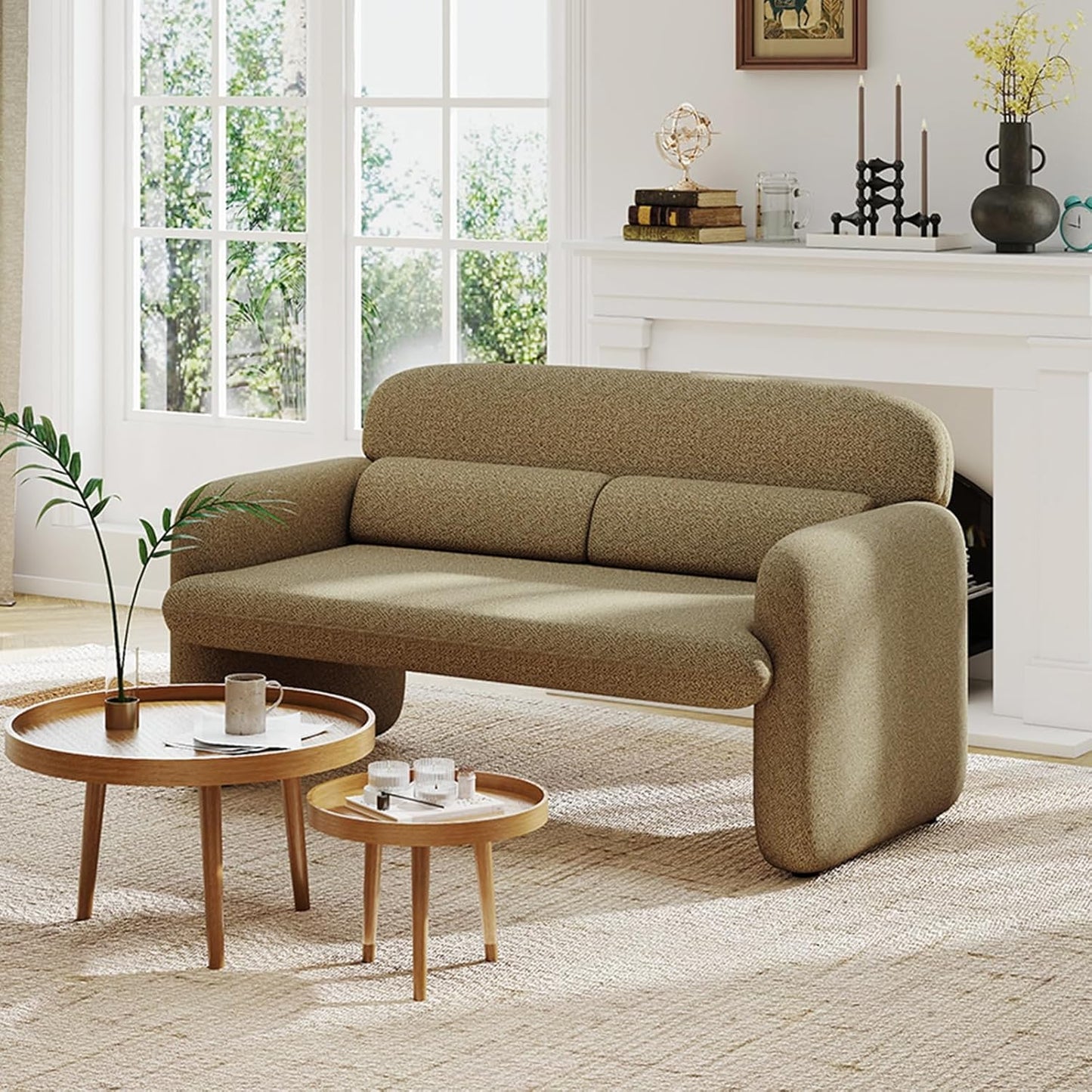 Furnimart Modern Loveseat Sofa, 54" 2-Seater Boucle Sofa, Comfy Upholstered Minimalist Couch, Small Couches for Small Spaces, Apartment, Office, Living Room, Bedroom, Dorm, Chenille Brown