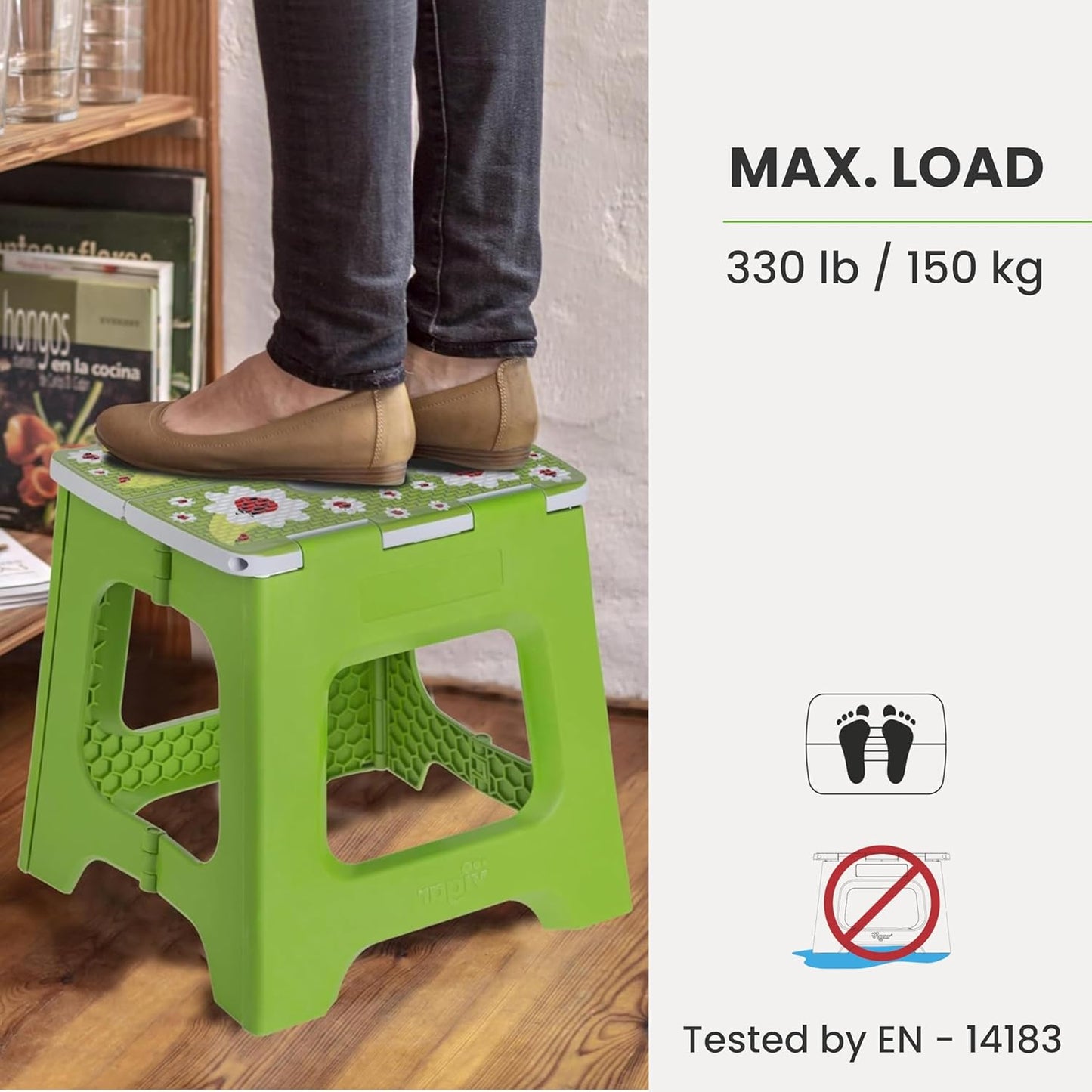 Vigar Compact Step Stool Foldable, 12-1/2-inch Step Stools for Adults up to 330 Pound, Lightweight Stool, Non-Slip Folding Step Stool, Ladybug on Top