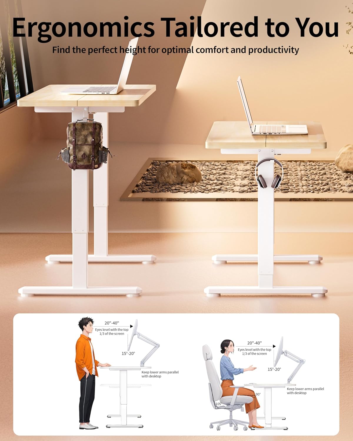 BIZUM Standing Desk Electric Adjustable Computer Desk-Stand up Desk Office Gaming Home Office Memory Desks 48x24 inches Maple