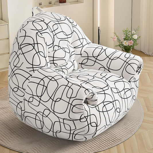 DAICO Bean Bag Chairs for Adults Bean Bag Sofa with Armrests Comfy Accent Chair White Single Lazy Floor Sofas with Foam for Living Room Reading Bedroom Gaming Office (Stripe Pattern)