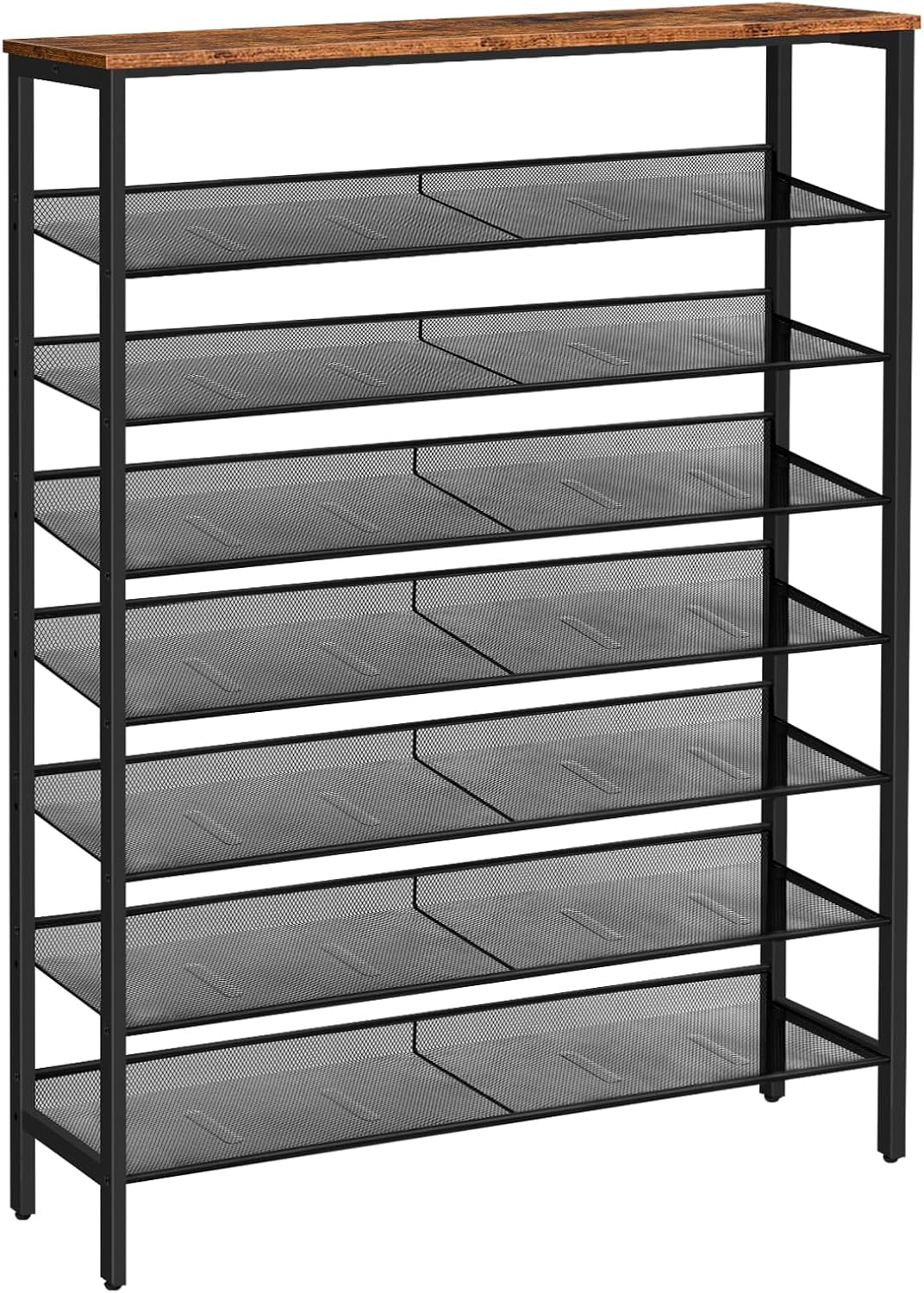 HOOBRO 8 Tier Shoe Rack, 39.4"L Shoe Shelf, Large Capacity Shoe Storage Organizer for 30+ Pairs of Shoes, Front Door Entrance, Entryway, Hallway, Closet, Space Saver, Rustic Brown and Black BF118XJ01