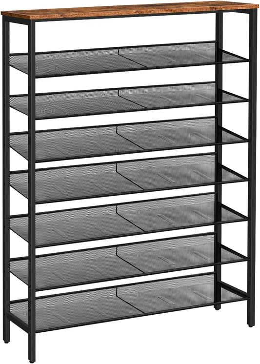 HOOBRO 8 Tier Shoe Rack, 39.4"L Shoe Shelf, Large Capacity Shoe Storage Organizer for 30+ Pairs of Shoes, Front Door Entrance, Entryway, Hallway, Closet, Space Saver, Rustic Brown and Black BF118XJ01