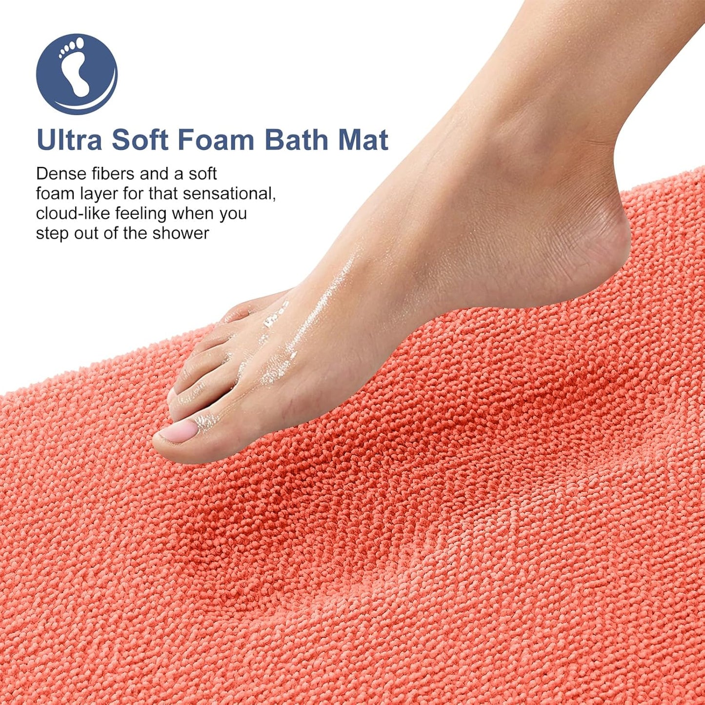 OLANLY Thick Memory Foam Bath Mat Rug 24x16, Extra Soft Absorbent Bathroom Rug, Quick Dry Bath Mats, Non-Slip, Machine Washable Carpet for Bathroom, Tub and Shower, Home Decor Accessories, Coral