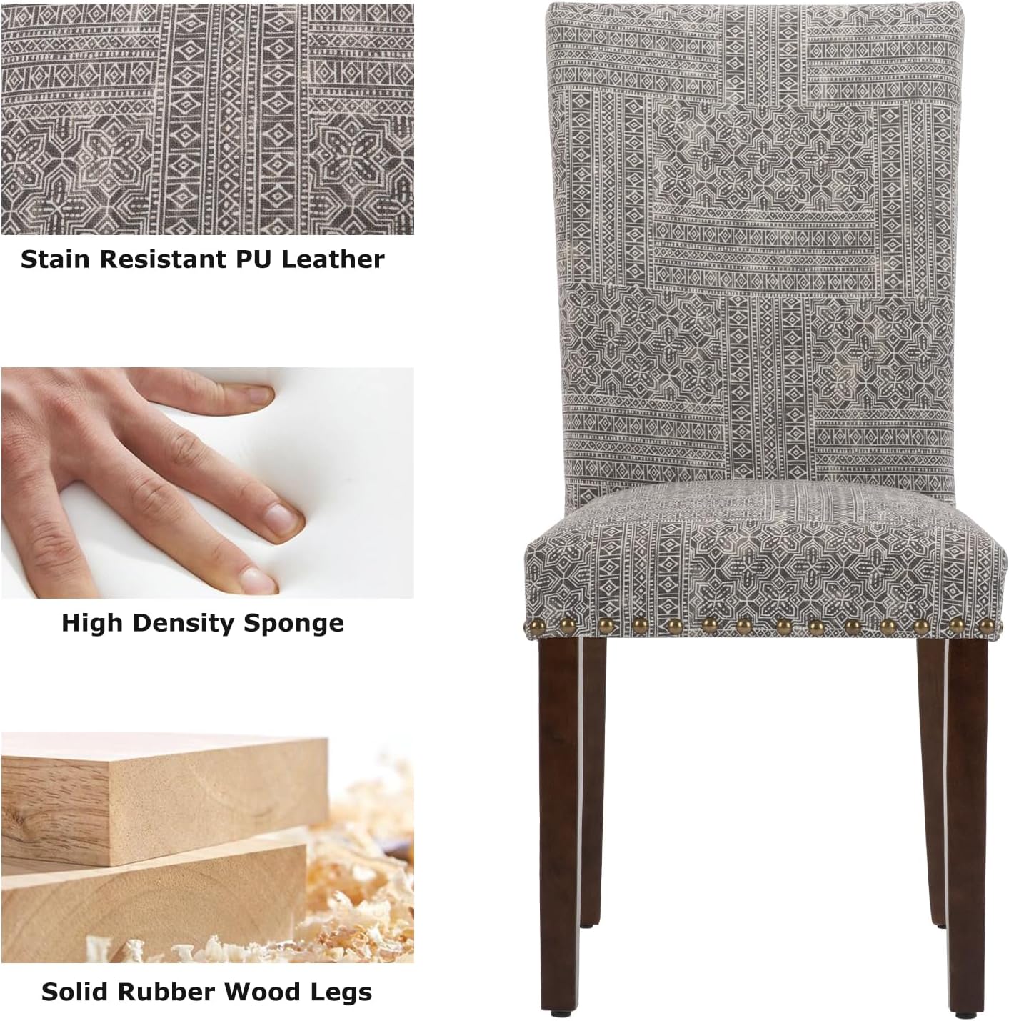 COLAMY Upholstered Parsons Dining Chairs Set of 6, Fabric Dining Room Kitchen Side Chair with Nailhead Trim and Wood Legs - Boho