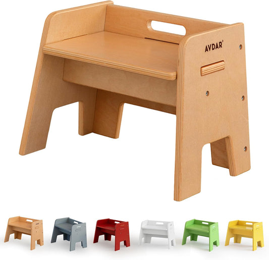 Wooden Step Stool for Kids, 14” One Step Stool for Toddlers, Heavy Duty Non-tip Non-Slip for Bedroom/Kitchen