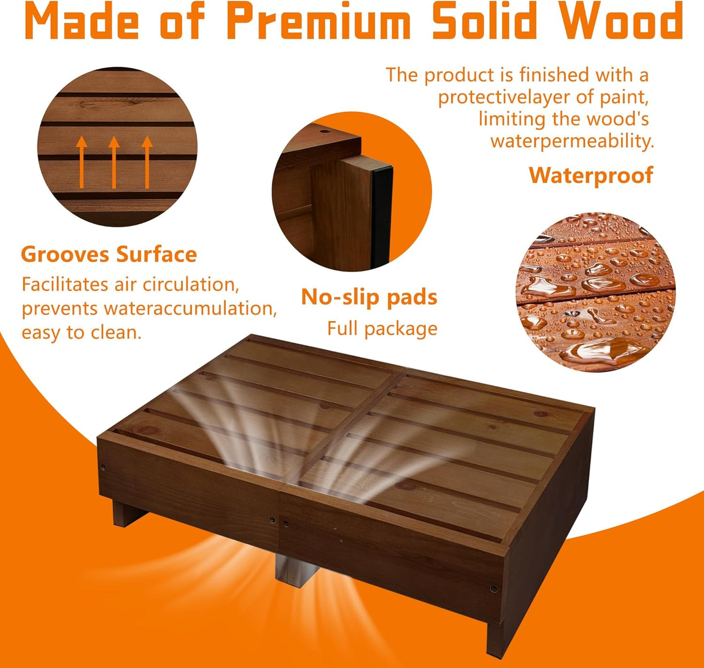 Wooden Step Stool 6” Height, Step Stools for Bed, Bed Steps for High Beds for Adults and Elderly, Step Stool for Bedroom, Kitchen, Living Room, Dark Brown