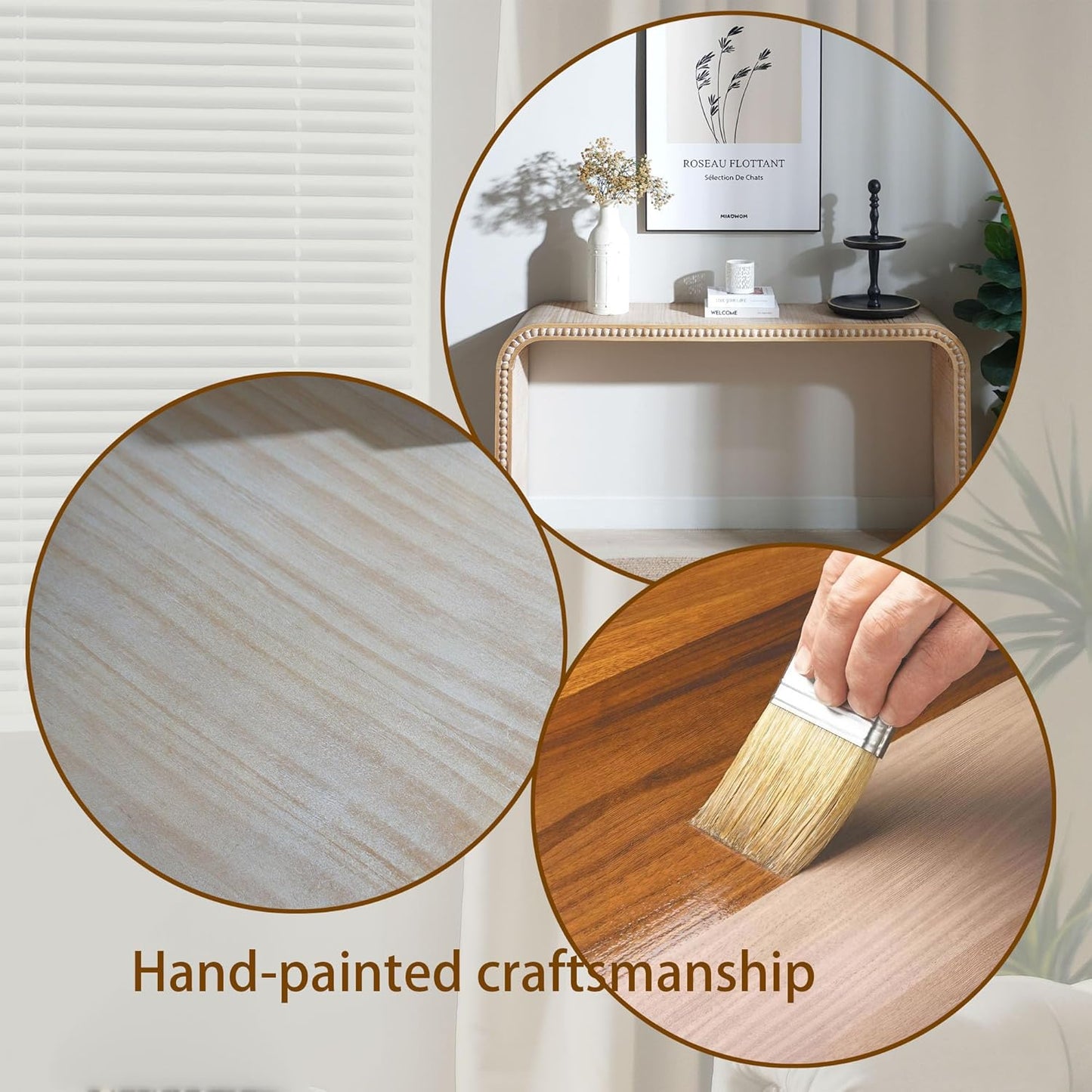 KEIKI Wood Console Table Behind Couch & Sofa, Retro Style with Curved Waterfall & Wood Beads Design, for Entryway, Living Room, Natural