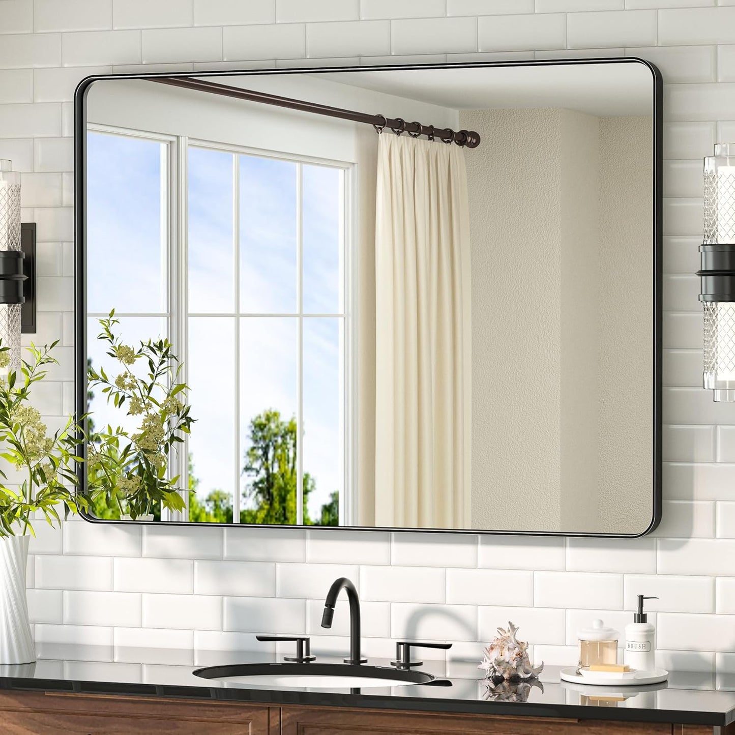 TETOTE Black Mirror 40 x 30 Matte Black Metal Framed Vanity Mirror, Tempered Glass, Wall Mounted for Bathroom, Entryway, Bedroom, Living Room(Horizontal/Vertical)